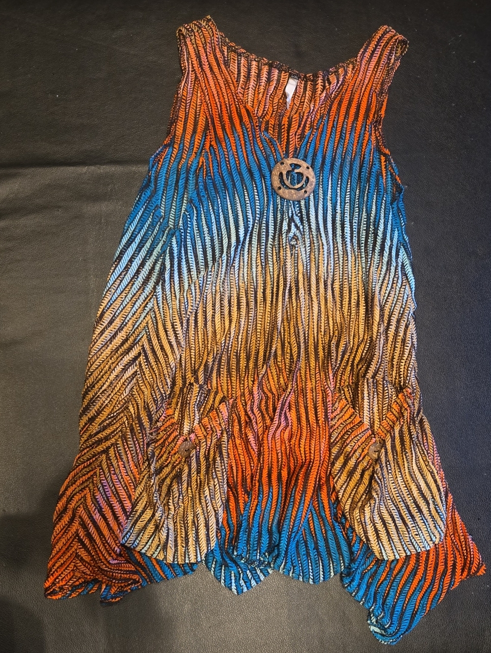 Sleeveless Gradient Swim Coverup with Wooden Ring - Orange, Blue, Cream